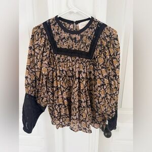Cleobella Black and Yellow Floral Blouse